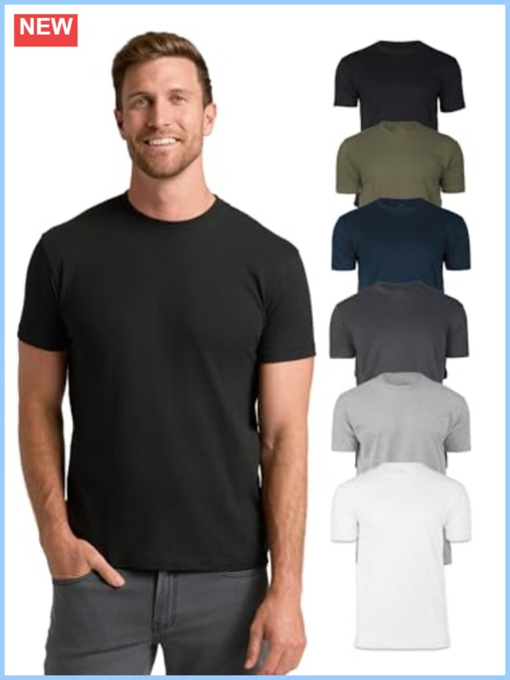 True Classic Mens Athletic Fit Cotton Blend T-Shirts 6-Pack Crew Neck Short